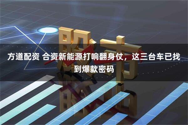 方道配资 合资新能源打响翻身仗，这三台车已找到爆款密码